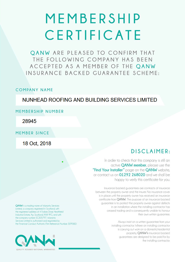 Quality Assured National Warranty certificate